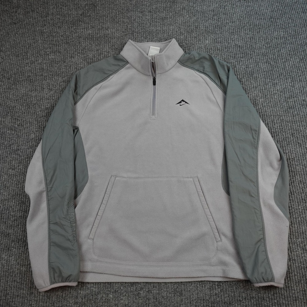 Nike Trail Polartec Sweatshirt Mens Large Gray Fleece 1/4 Zip Pullover Hiking